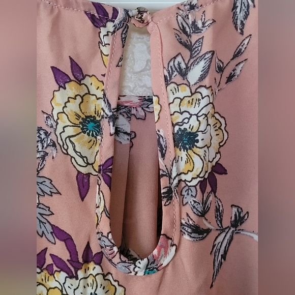 Papermoon Pink and Yellow Floral Blouse With Keyhole Back Size Large - Picture 7 of 14